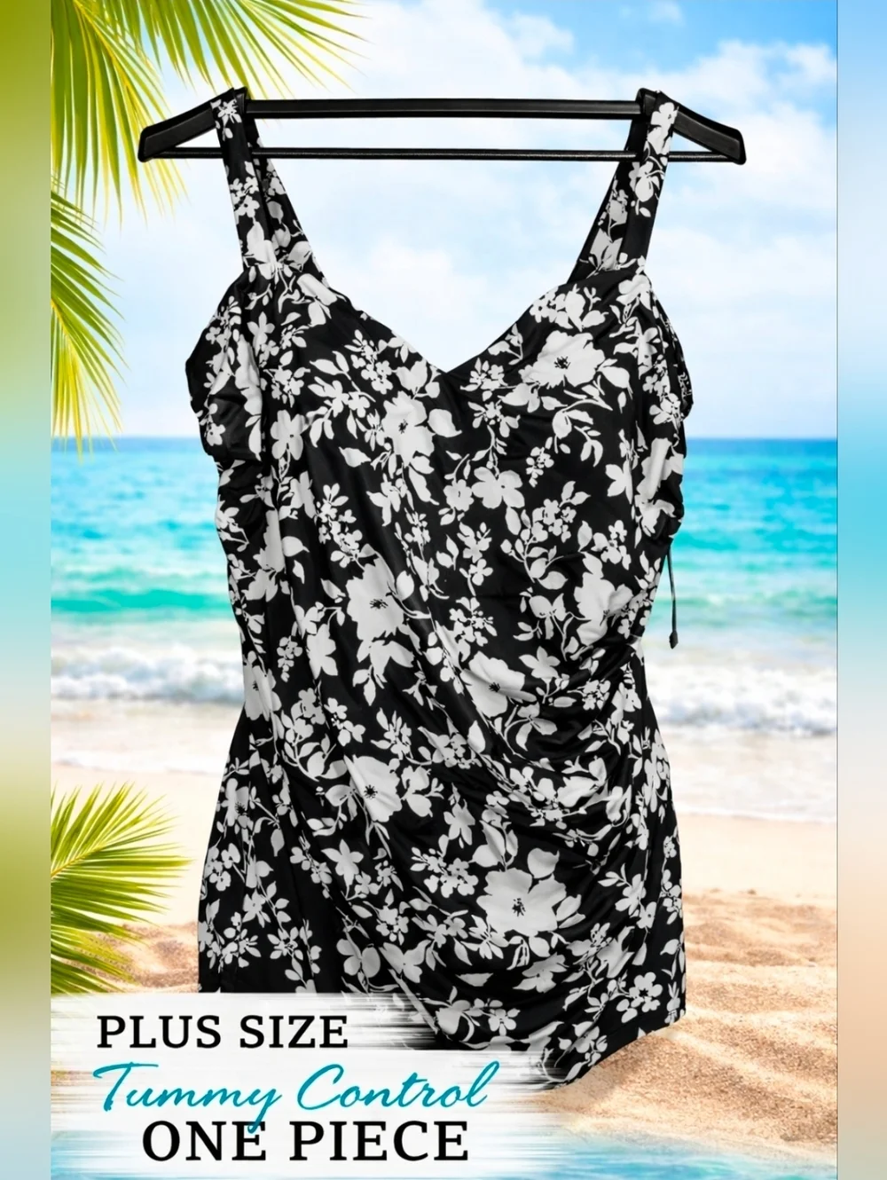 NWT Plus Size Tummy Control Floral One Piece Swimsuit 2X 18W 20W